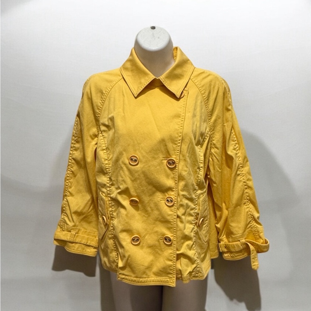 Jones New York Yellow double breasted Trench Coat with Long Sleeves size large